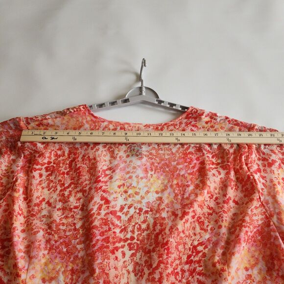 Maggie Barnes Flutter Sleeve Top Woman 30W Peach Orange Open Front Semi Shear - Picture 9 of 10